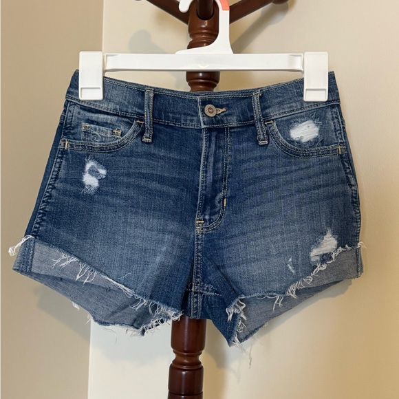 Hollister Stretch High Rise Short-Shorts - Size US23/00 - Ripped Medium Blue - Picture 2 of 3